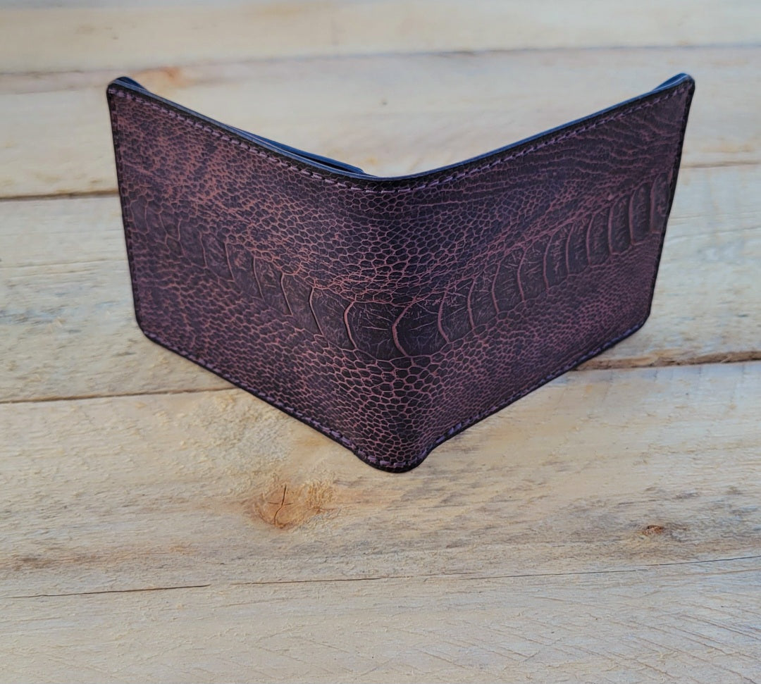 Ostrich Leg Bifold Wallet (Cuban Cigar / Dark Brown)