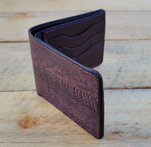 Ostrich Leg Bifold Wallet (Cuban Cigar / Dark Brown)