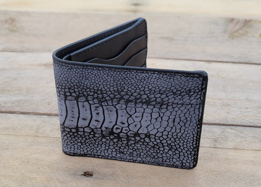 Ostrich Leg Bifold Wallet (Grey / Black)